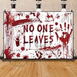 7x5ft Halloween Backdrop No One Leaves Horror Bloody Handprint Background Scary Halloween Party Decoration Banner Hallows Eve Garage Yard Wall