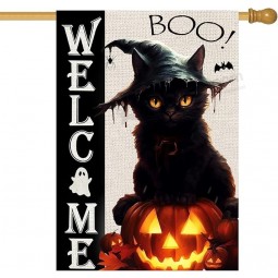 Halloween Cat House Flag 28x40 Double Sided, Welcome Halloween Large Garden Flags Garden Outside Decor