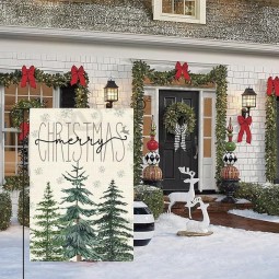Merry Christmas Garden Flag 12x18 Inch Christmas Tree Double Sided Outside, Winter Festive Holiday Yard Outdoor Decorative Flag