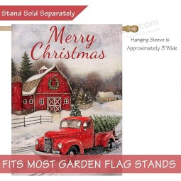 Merry Christmas 28 x 40 House Flag Red Truck Double Sided, Winter Farmhouse Rustic Quote Burlap Garden Yard Xmas Pickup Décor