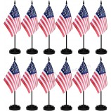 12 Pack USA Desk Flags Set, American US Small Mini Table Office Flags With 12" Solid Black Pole, Black Base and Spear Top