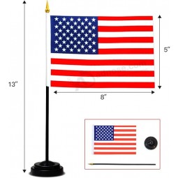 24 Countries Deluxe Desk Flags Set - 8 x 5 Inches Miniature American US Desktop Flag with 13" Black Pole - Vivid Color and Fade Resistant