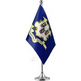 GentleGirl.USA Connecticut State Flag CT Flag, Small Mini Connecticut State Flag Desk Flag Stick Office Table Flag on Stand Base