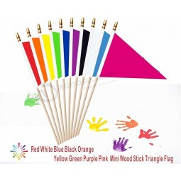 20 Pack Red White Blue Black Orange Yellow Green Purple Pink Mini Pennant Wood Stick Flag Set, 5x8 Inch Solid Color Blank Hand