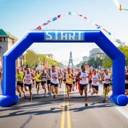 26Ft Inflatable Arch Start Finish Line Inflatable Archway Blue with Powerful Blower, Hexagon Inflatable Archway for Race Outdoor Advertising