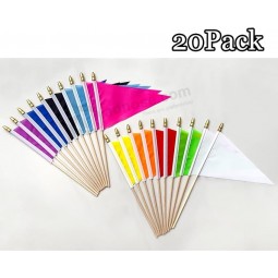 =Solid Color Blank Pennant Flags Set on Wood Stick Small Mini Plain White Red Orange Blue Yellow Green Black Purple Pink DIY Graffiti Flags