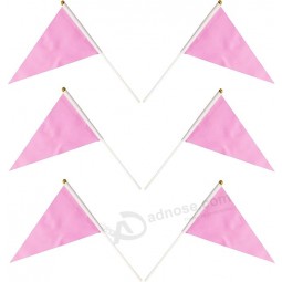 25 Pack Pink Pennant Flags Small Mini Hand Held Solid Color Pennant DIY Graffiti Flags On Sticks,Party Events Celebration,School