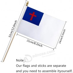 Christian Jesus Cross Stick Flag Small Mini Handheld Flags Decorations,5x8 Inch,12 Pack