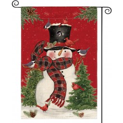 Snowman with Scarf Christmas Garden Flag 12x18 Inch Double Sided, Cardinal Winter Farmhouse Yard Outdoor Decorative Flag