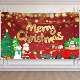 Techopsメリークリスマスバナー、赤緑のバナークリスマス大きなサンタクロースクリスマスガーランドメリークリスマス背景バナー