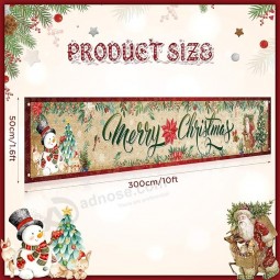 Vintage Christmas Decorations Outdoor Yard Fence Banner Sign, Merry Christmas Santa Claus Snowman Deer Yard Fence Banner Signs