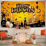 Happy Halloween Backdrop for Photography 72x44 Inch, Halloween Party Backdrop, Halloween Party Decorations, Cat and Pumpkin Happy Halloween Banner