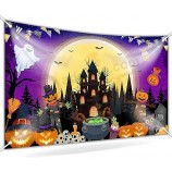 Happy Halloween Banner Spooky Halloween Backdrop Trick or Treat Halloween Banner Halloween Party Decorations Kids Outdoor 70.8x43.3 inch