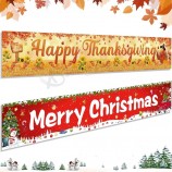 2 Pcs Christmas Thanksgiving Decorations Banner 118" x 19.7" Happy Thanksgiving Yard Banner Large Merry Christmas Yard Signs Fall Winter