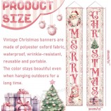 Vintage Christmas Decorations Christmas Door Decorations Pink Merry Christmas Banner Vintage Santa Claus Snowman Hanging Banner