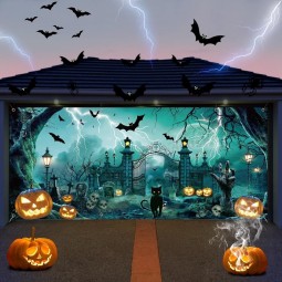 Halloween Garage Door Banner 6 x 13 ft, Large Halloween Hanging Backdrop Door Cover - Halloween Garage Wall Decorations for Outdoor