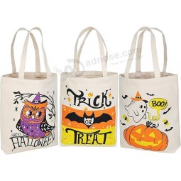 Halloween Tote Treat Bags for Trick or Treating, Halloween Goodie Candy Bags, Reusable Canvas Gift Bags for Kids Party Favor Supplies