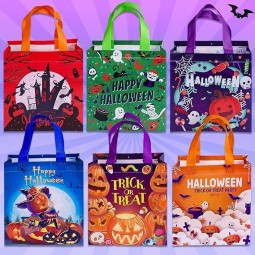 Happy Halloween Trick or Treat Bags Pumpkin Ghost Witch Gift Bags, Halloween Candy Tote Bags with Handles for Kids, Non-Woven Halloween Bags