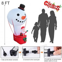 Christmas Inflatables 8FT Santa Sitting on Hot Air Balloon Snowman, Color Changing Lights up Christmas Decoration Lighted Blow up Yard Party