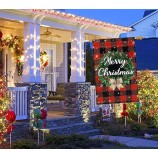 Christmas Garden Flag 28x40 Double Sided, Red and Black Buffalo Checked Plaid Burlap Christmas Flag, Large Christmas Yard Flag