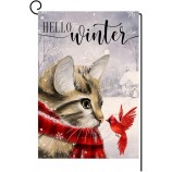 Winter Cat Garden Flag 12x18 Vertical Double Sided Cardinal Bird Snow Christmas Holiday Outside Decorations Burlap Yard Flag