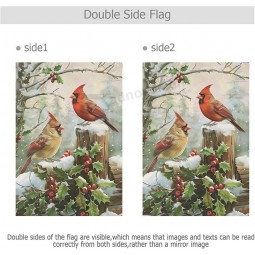 Spring House Flags 28 x 40 Double Sided, Cardinal Red Bird Holly Berry Branches Snow Welcome Winter Holiday Yard Outdoor Garden Flag Banner