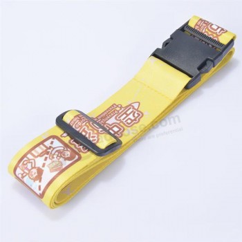 Printed luggage belt with adjustable buckle