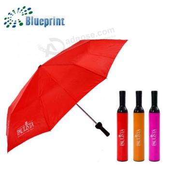 Personalizado promoción botella de vino 3 paraguas plegable