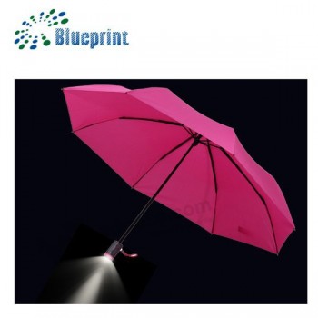 Guarda-chuva conduzido da dobra compacta cor-de-rosa personalizada