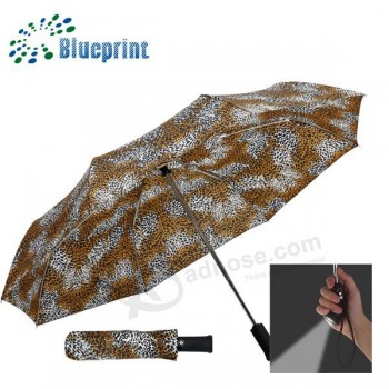 Guarda-chuva conduzido de dobramento compacto da cópia do leopardo