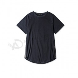 Custom Black Basic Curved hem Blank T-shirt with Zipper and your logo