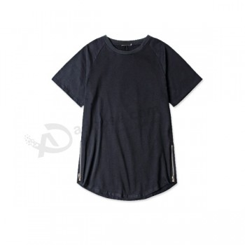 Custom Black Basic Curved hem Blank T-shirt with Zipper and your logo