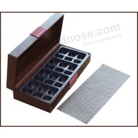 Brown pu chocolate box with pet insert cheap custom