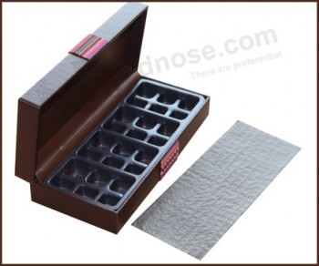 Brown pu chocolate box with pet insert cheap custom