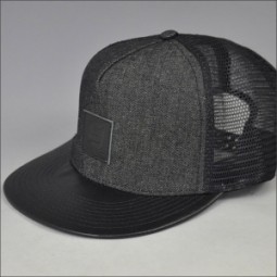 Chapeau de maille de camionneur de bord de cuir de mode/Casquette avec patch en cuir