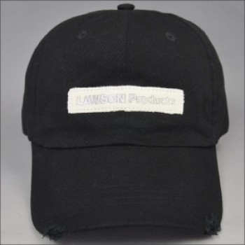 Gorra de béisbol lavada apenada negra material de algodón