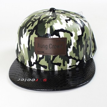 blank camo flat brim cap/snapback hats with leather logo