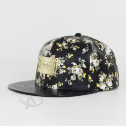 Custom hawaii floral pattern printing leather strap snapback cap hat