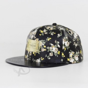 사용자 정의 하와이 꽃 패턴 인쇄 가죽 스트랩 snapback 모자 모자
