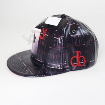 Black fitted fashion pu leather snapback hat