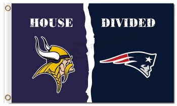 NFL Minnesota Vikings 3'x5' polyester flags house divided with Patriots and your logo