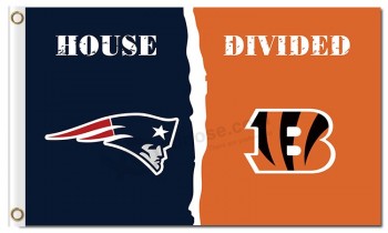 NFL New England Patriots 3'x5' polyester flags house divided with bengals and your logo