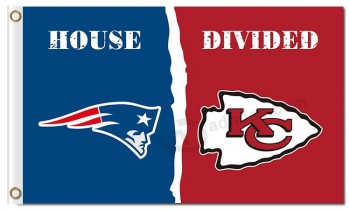 NFL New England Patriots 3'x5' polyester flags house divided with KC and your logo