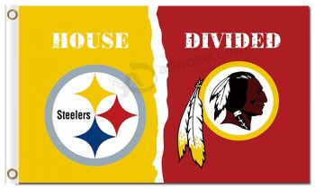 Nfl pittsburgh steelers 3'x5 '폴리 에스테르 플래그 하우스는 레드 스킨으로 나뉘어져 있습니다