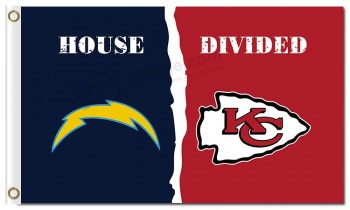 NFL San Diego Chargers 3'x5' polyester flags house divided with Kansas city and your logo