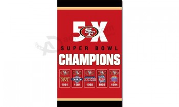 NFL San Francisco 49ers 3'x5' polyester flags 5x champions VERTICAL with your logo