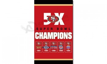 Nfl san francisco 49ers 3'x5 'ポリエステルは縦5倍のチャンピオンに輝きます