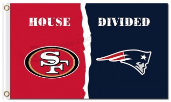 NFL San Francisco 49ers 3'x5' polyester flags house divided with Patriots and your logo