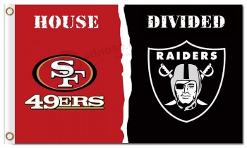 NFL San Francisco 49ers 3'x5' polyester flags divided with Oakland Raiders and your logo