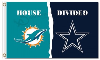 Nfl miami dolfijnen 3'x5 'polyester vlaggen huis verdeeld met cowboys